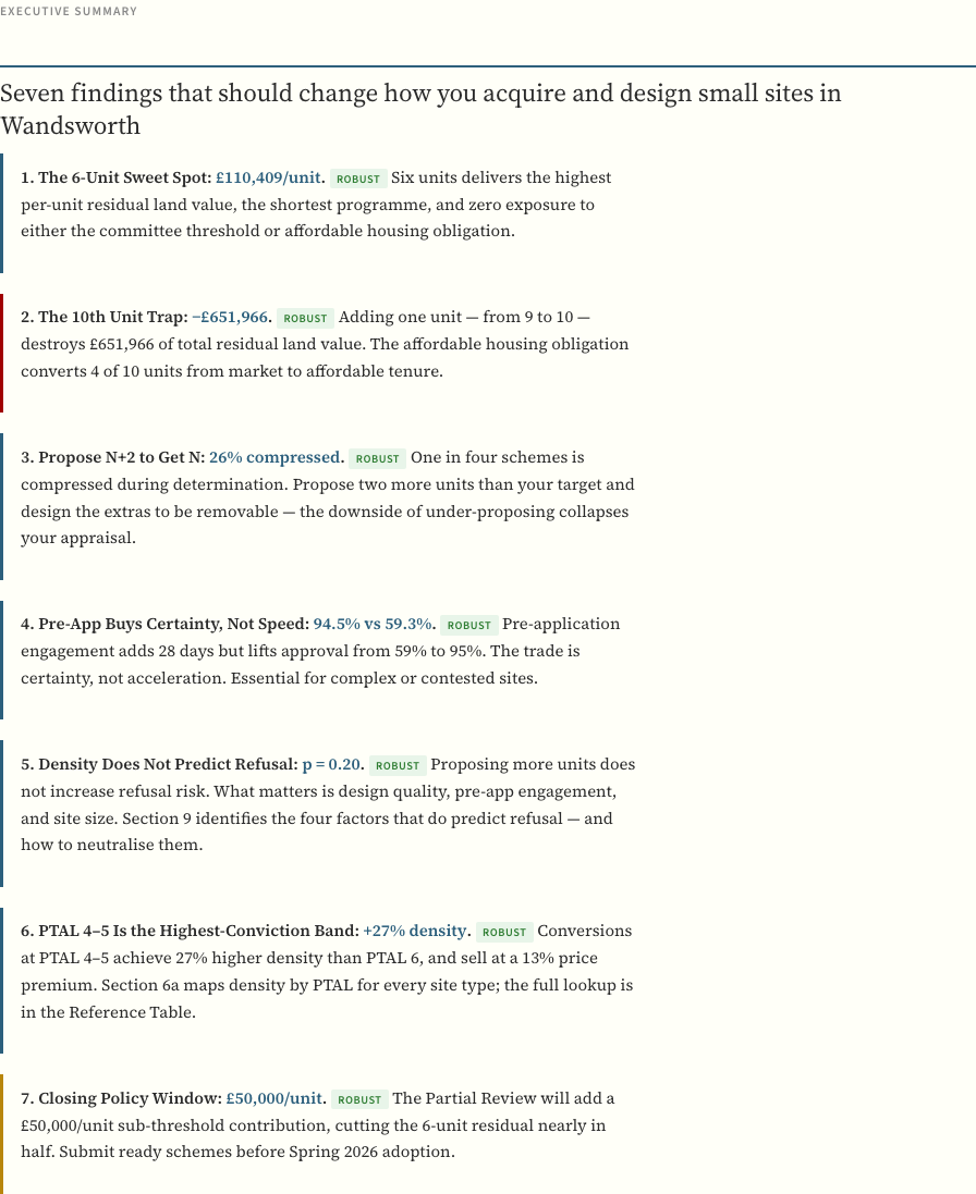 Executive summary page showing evidence-graded findings